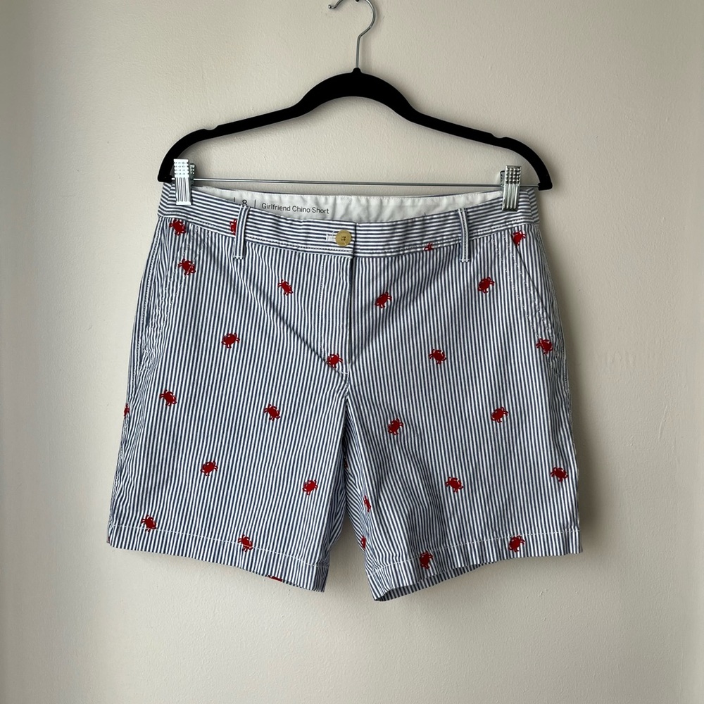 Women’s Talbots Blue Striped Crab Embroidered Girlfriend Chino Shorts Size 8